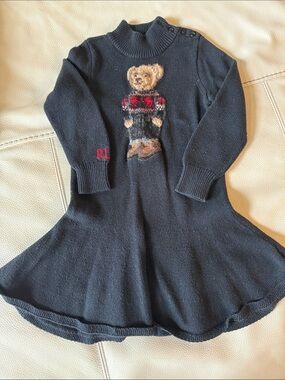 Ralph Lauren Black Knit Dress with Teddy Bear Motif